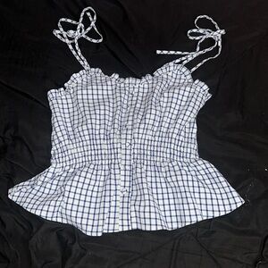 White and blue medium cropped top